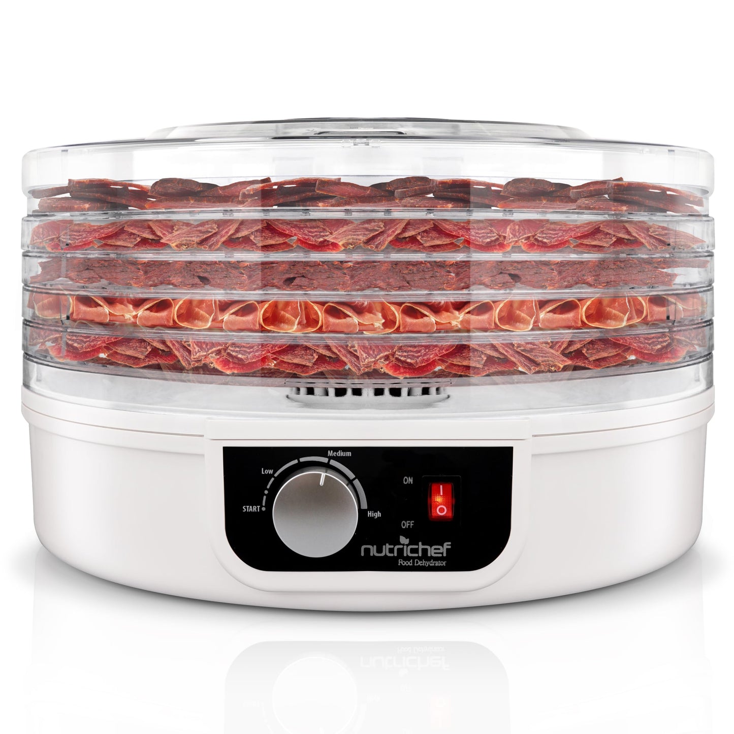 NutriChef Food Dehydrator - Dehydrate Beef Jerky, Meat, Mushrooms, Fruits & Vegetables at Home | Utilizes High-Heat Circulation for Even Dehydration | Includes 5 Easy-to-Clean Trays | White