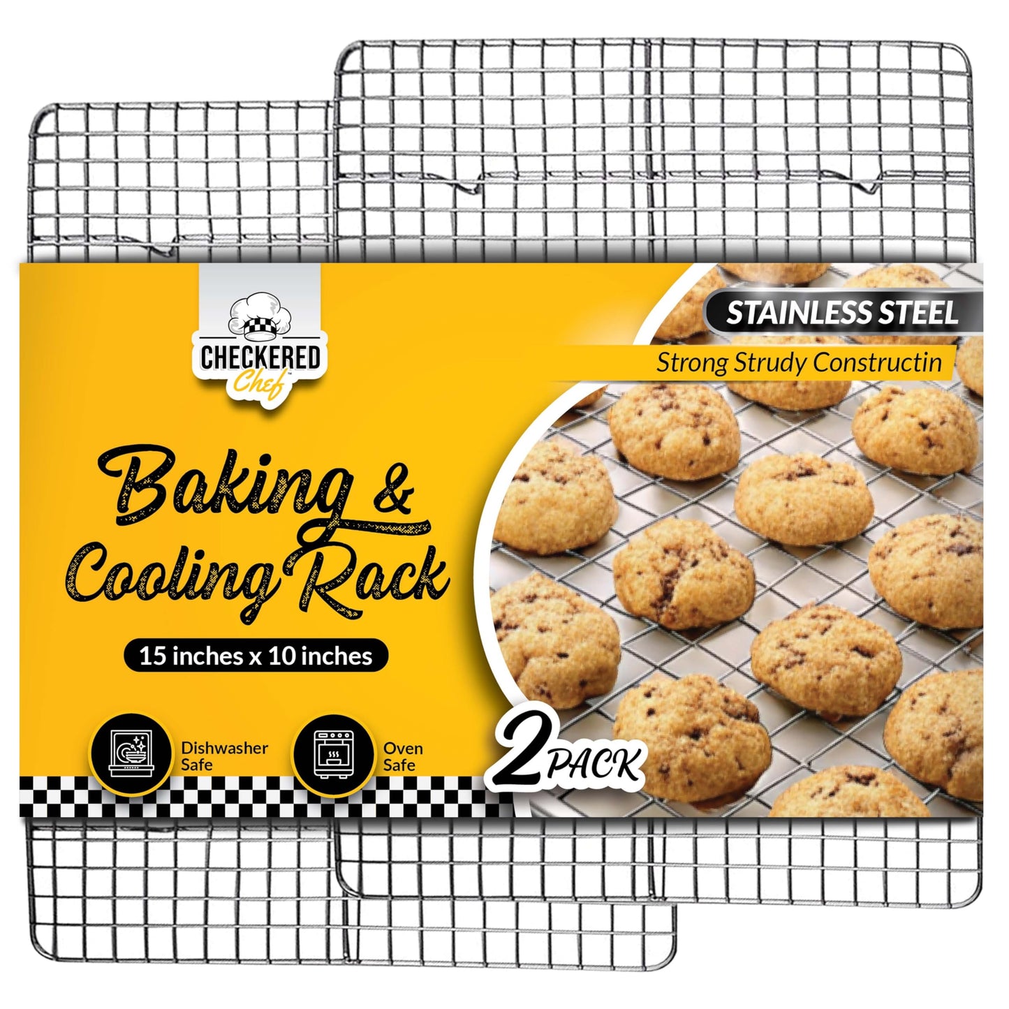 Checkered Chef Cooling Rack for Cooking and Baking - 8” x 11 ¾" Set of 2 Stainless Steel, Oven Safe Grid Wire Cookie Cooling Racks