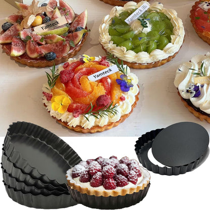 11 & 9 Inch Round Tart Pans with 2Pcs 4'' Mini Pans. Removable Bottom, Non-Stick Coating, Rugged Carbon Steel for Tart Quiche Pie Making. Gift for Christmas Thanksgiving Party Festival Family