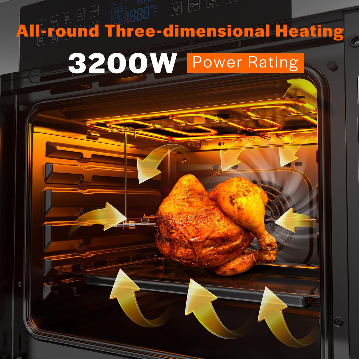 Empava 24 Inch Electric Single Wall Oven 10 Cooking Functions Deluxe 360° ROTISSERIE with Sensitive Touch Control in Silver Mirror Glass