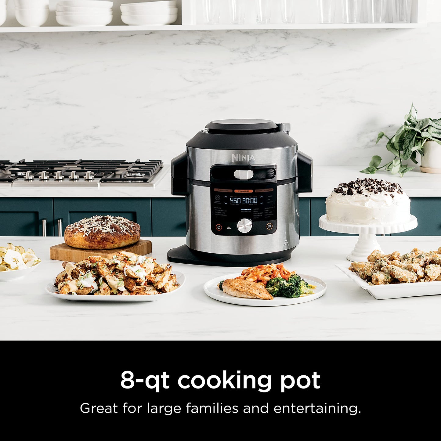 Ninja OL701 Foodi 14-in-1 SMART XL 8 Qt. Pressure Cooker Steam Fryer with SmartLid & Thermometer + Auto-Steam Release, that Air Fries, Proofs & More, 3-Layer Capacity, 5 Qt. Crisp Basket, Silver/Black