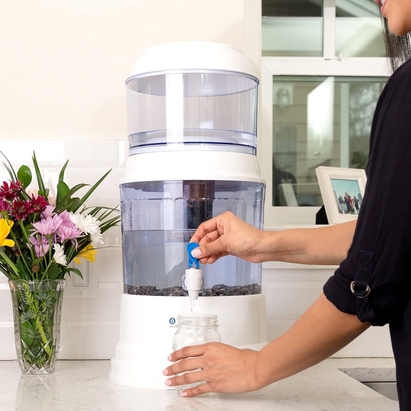 Santevia Gravity Water System Filter | at Home Water Filter That Makes Water Alkaline and Adds Minerals | Chlorine and Fluoride Filter (Countertop Model)