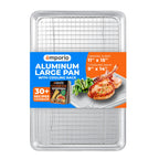 Baking Pan Set - 9" x 13" Aluminum Baking Pan with Stainless Steel Cooling Rack Set, PFOA, PFOS, PTFE Free, Recipe Booklet Included, Oven Safe Tray, Resist Heat Up To 500° F, Set of 2
