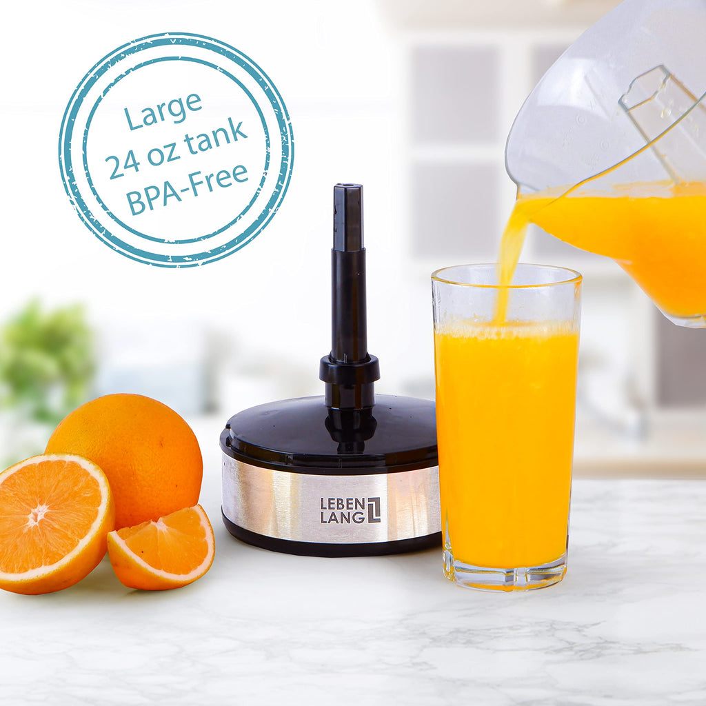 LEBENLANG – Electric juicer max juice yield | Citrus juicer + 2 cones 40W | Lemon, lime, orange, fresh fruit squeezer machine | Automatic lever press extractor | exprimidor de naranjas electrico