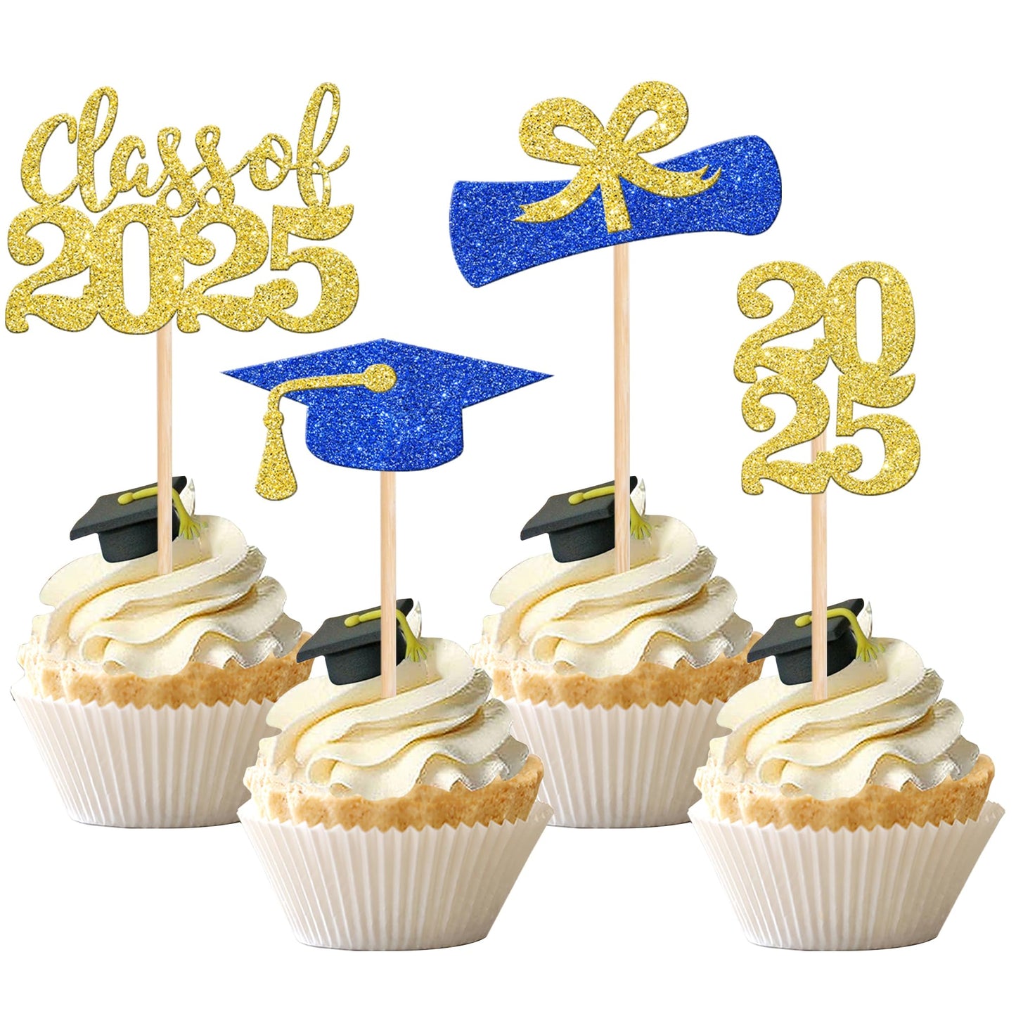 36 PCS 2023 Graduation Theme Cupcake Toppers Glitter Class of 2023 Graduation Cap Diploma Cupcake Picks Party Cake Decorations Supplies Red