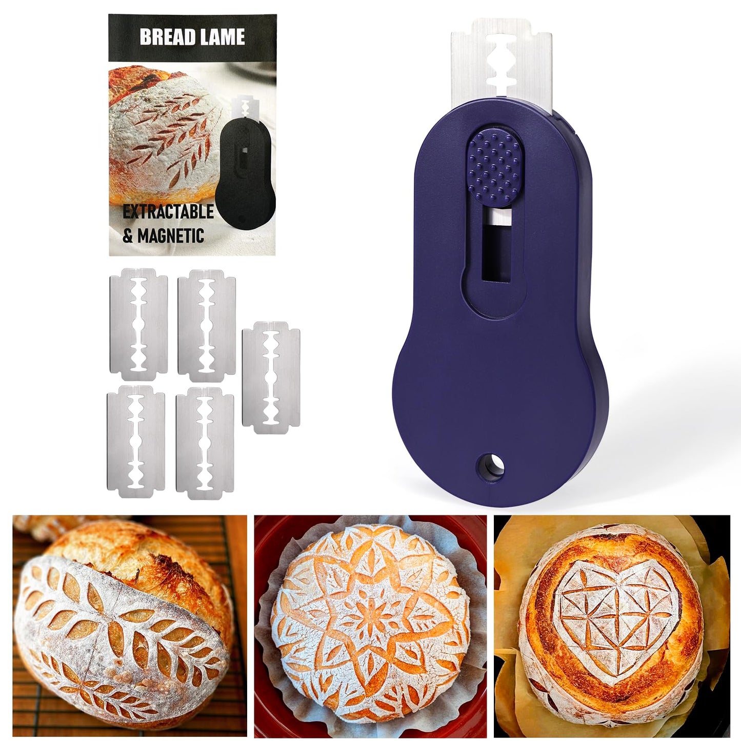 XANGNIER Extractable & Magnetic Bread Lame Dough Scoring Tool,Sourdough Scoring Tools,Bread Dough Cutter Slashing Razor Tool,5 Razor Blades,Bread Baking & Making Tools Supplies Accessories
