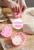 Cute Kitty Cookie Cutter, 4-Piece Cookie Cutter Set with Embossing Stamp Set, Cookie Stamp Kitchen Baking Tools for Cookie Pastry Accessories (Comes with Egg White Separator and Measuring Spoon)