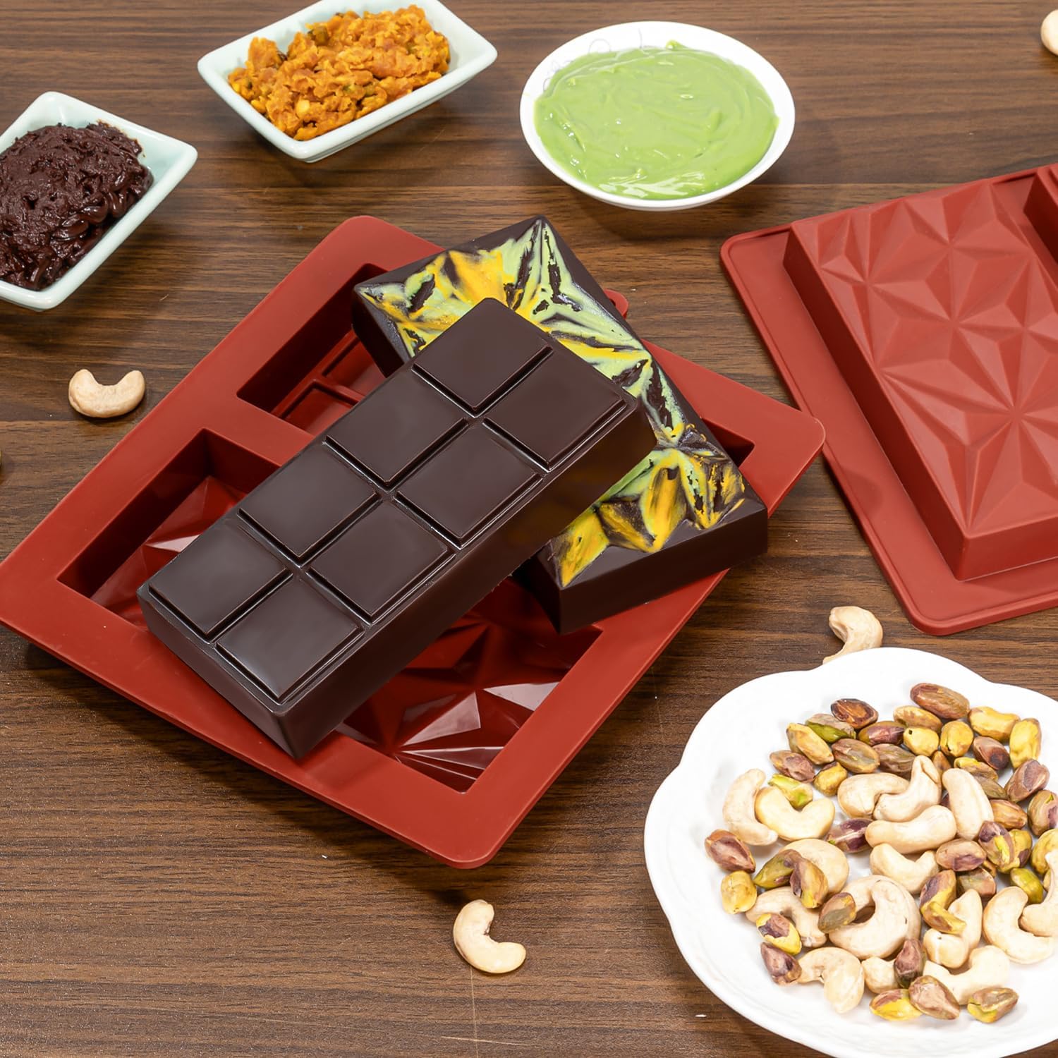 Chocolate Bar Mold Deep Dubai 1 Inch Pistachio Chocolate Bar Silicone Thick Mold for Stuffed Bar, Large Candy Bar Mould for Filling