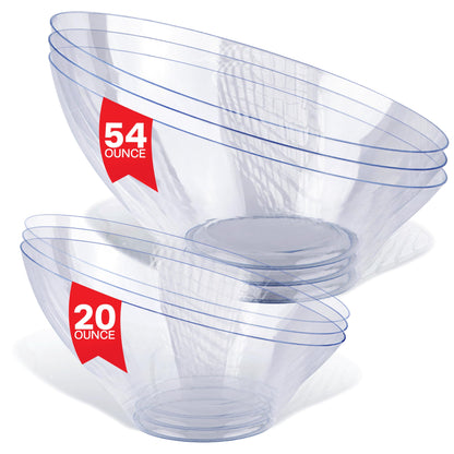 20oz Clear Plastic Serving Bowls (4 Pack) Medium Disposable Candy Dishes, Buffet Containers, Chips, Popcorn, Snacks, Mints, Salad Bar, Snack Bowl, Parties, Office Desk, Bridal Shower, Party Supplies