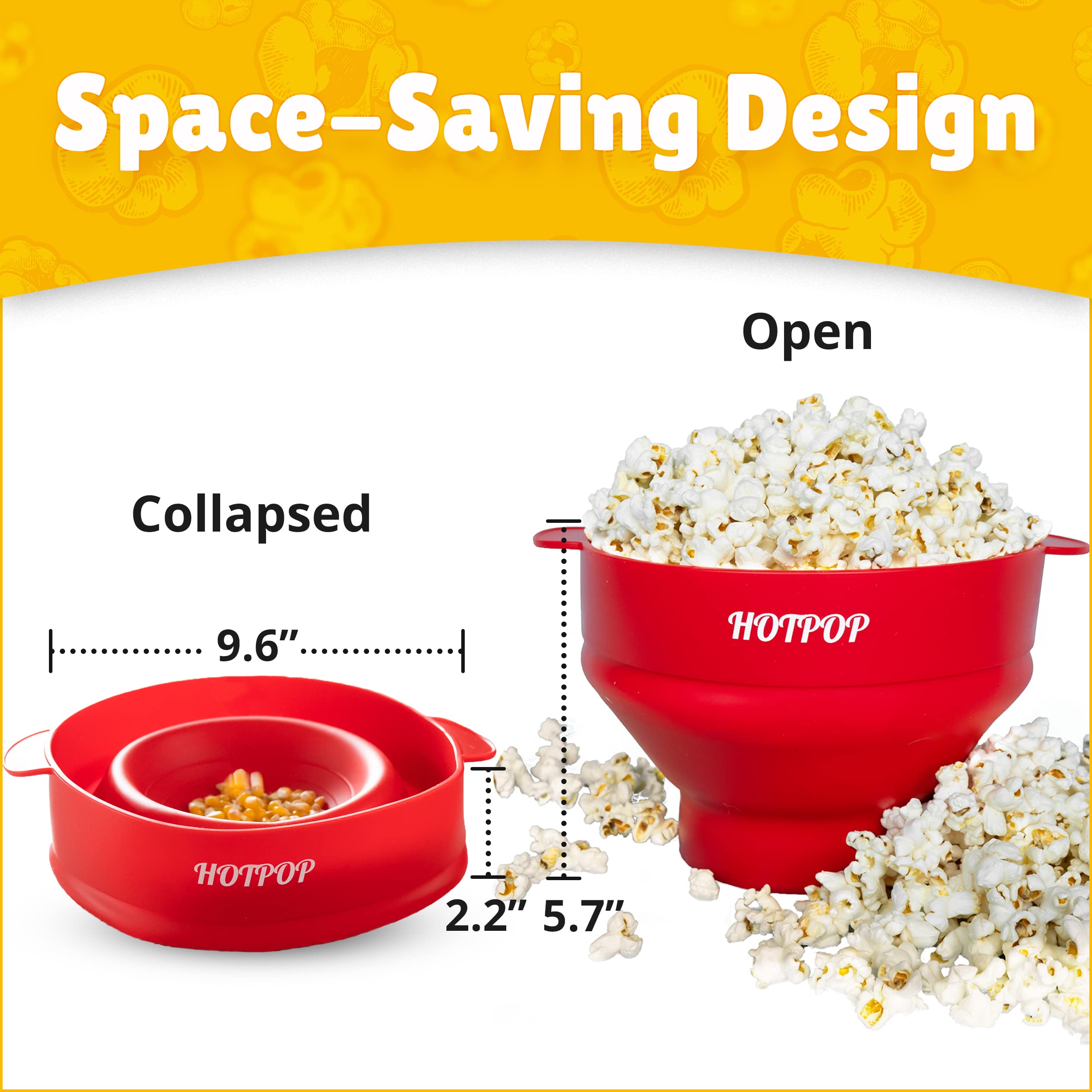 Oryginalna silikonowa maszynka do popcornu HotPop - do mikrofalowej maszynki do popcornu z uchwytami - składana miska, odporna na ciepło, łatwa do czyszczenia, idealna na rodzinne wieczory filmowe, pojemność 15 filiżanek - czarna