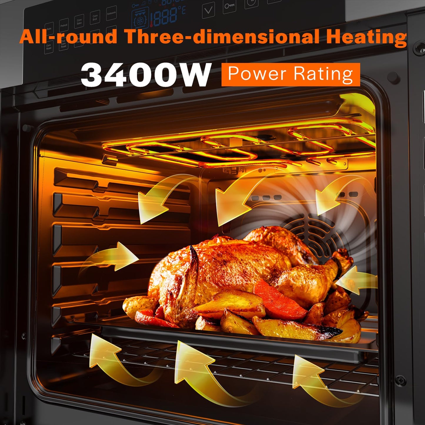 Empava 24" Electric Convection Single Wall Oven 10 Cooking Functions Deluxe 360° ROTISSERIE with Sensitive Touch Control in Stainless Steel, Silver