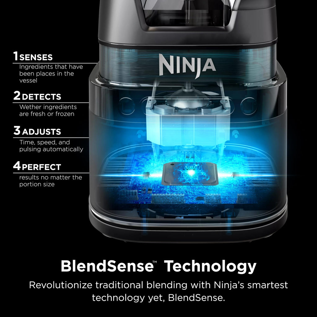 Блендер Ninja TB201 Detect Power Blender Pro, технологія BlendSense, для смузі, коктейлів тощо, пікова потужність 1800 Вт, глечик об'ємом 72 унції, блендер, чорний