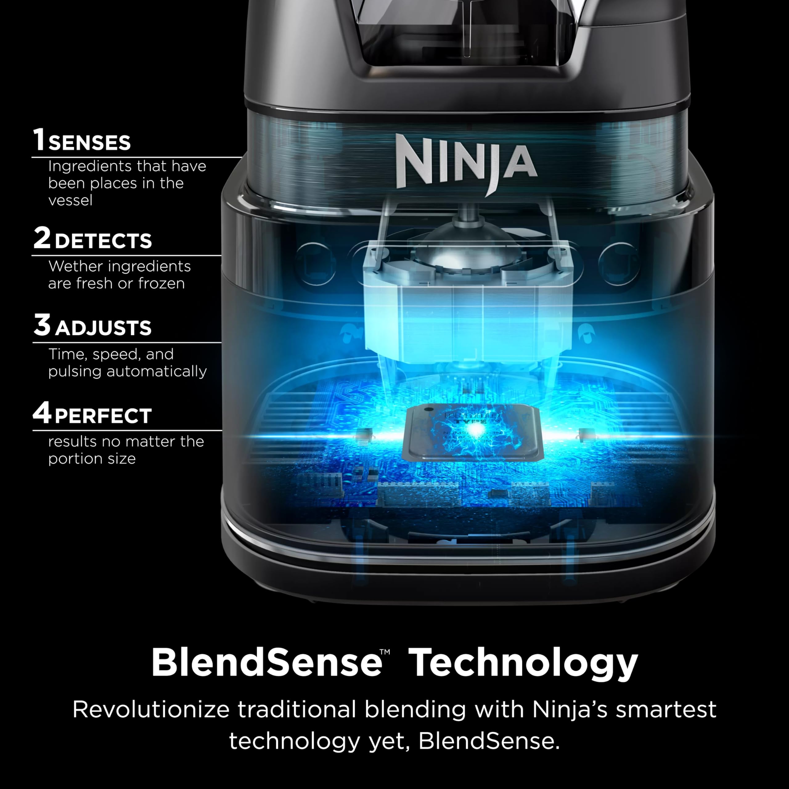 Блендер Ninja TB201 Detect Power Blender Pro, технологія BlendSense, для смузі, коктейлів тощо, пікова потужність 1800 Вт, глечик об'ємом 72 унції, блендер, чорний