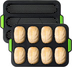 TOPZEA Set of 2 Silicone Baguette Pan, Nonstick French Bread Bake Mold, 8 Gutter Perforated Ham Burger Buns Sandwich Rolls Pans, 3 Wave Long Loaf Toast Mold Baking Tray for Oven Baker