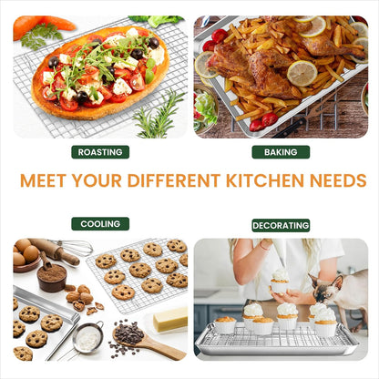 Baking Sheet Cookie Pans Set with Cooling Rack Cookie Sheets for Baking Stainless Steel Pan for Baking Bakeware Sets 3PCS Cooling Racks for Cooking and Baking for Bacon Pizza Pan 9/12/16 Inch