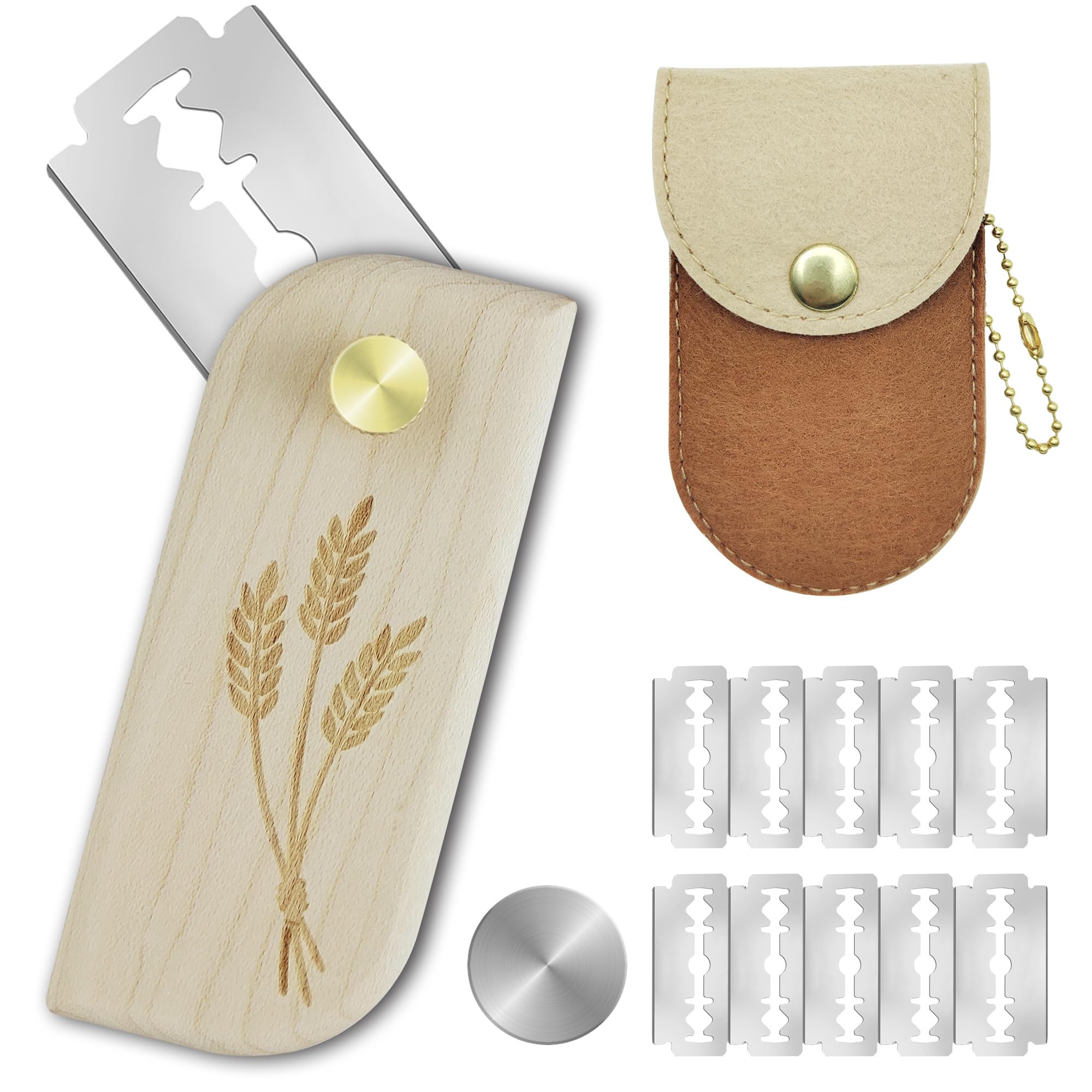 Magnetic Bread Lame Sourdough Scoring Tool Easy Scoring Knife for Bread Baking Scorer Cutter for Homemade Slashing with 10 Razor Blades - Storage Bag Included - Ergonomic Handle - Black Walnut