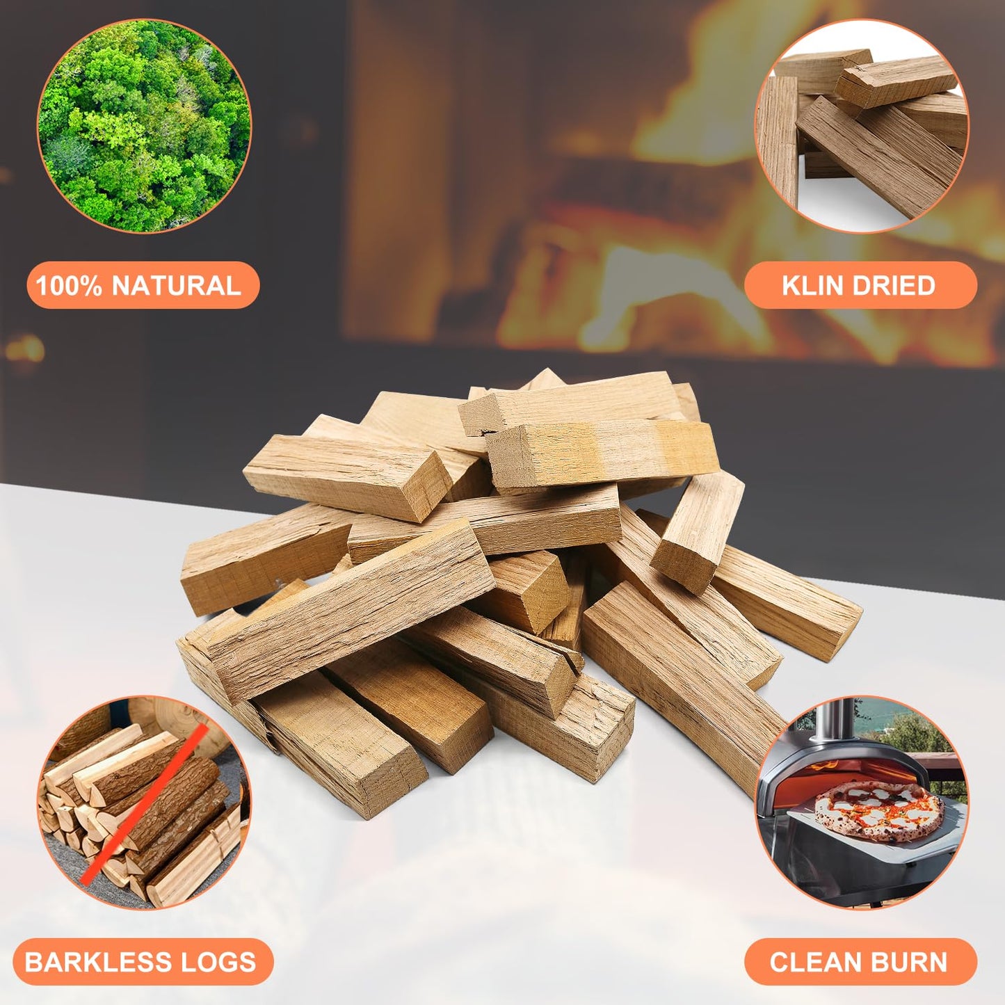 Pizza Oven Wood - Kiln-Dried Oak Wood for Pizza Ovens, 6-Inch Barkless Logs, Ideal for Ooni, Gozney, Solo Stove, and Other Wood-Fired Pizza Ovens, Grills, and Smokers - Approx. 12 lbs