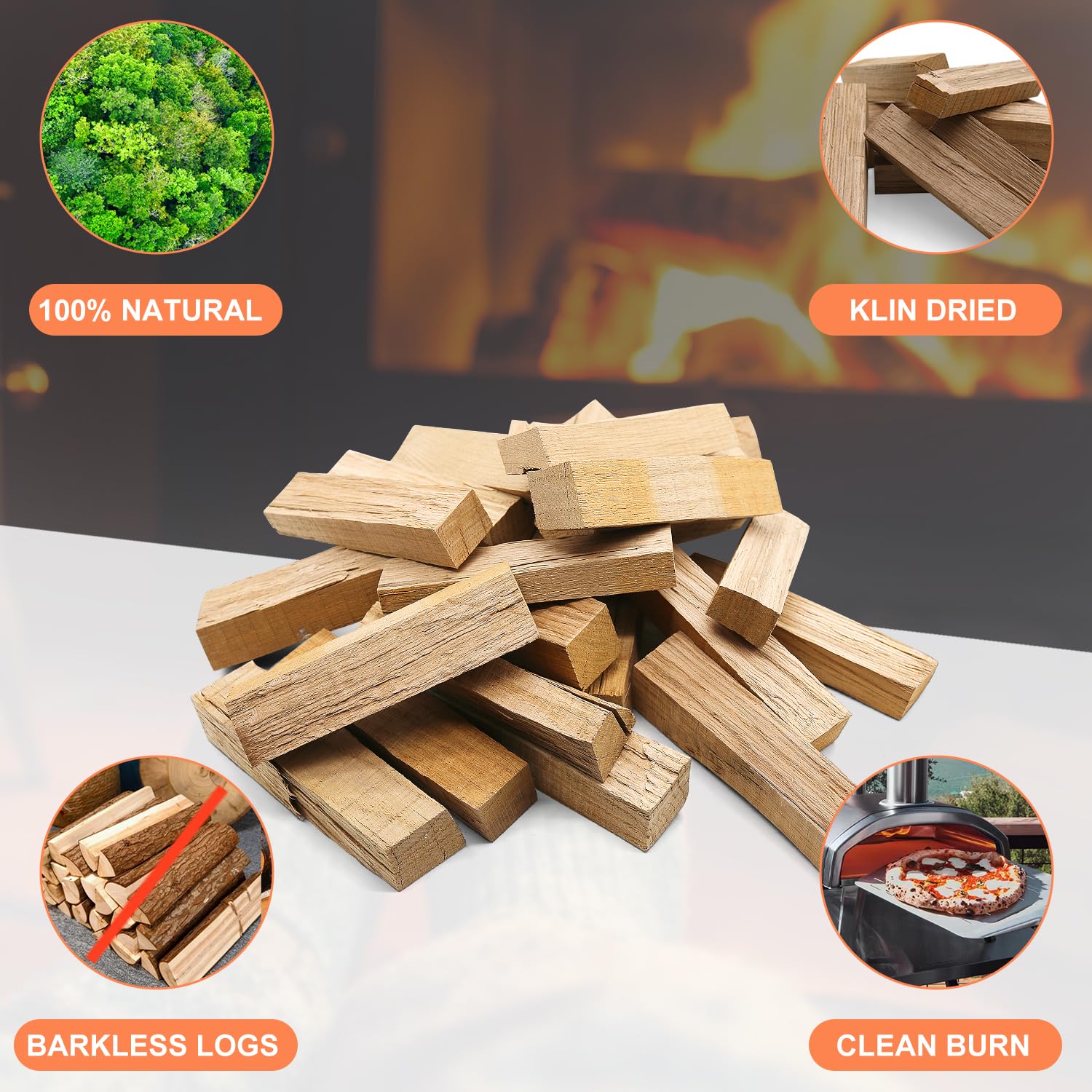 Pizza Oven Wood - Kiln-Dried Oak Wood for Pizza Ovens, 6-Inch Barkless Logs, Ideal for Ooni, Gozney, Solo Stove, and Other Wood-Fired Pizza Ovens, Grills, and Smokers - Approx. 12 lbs