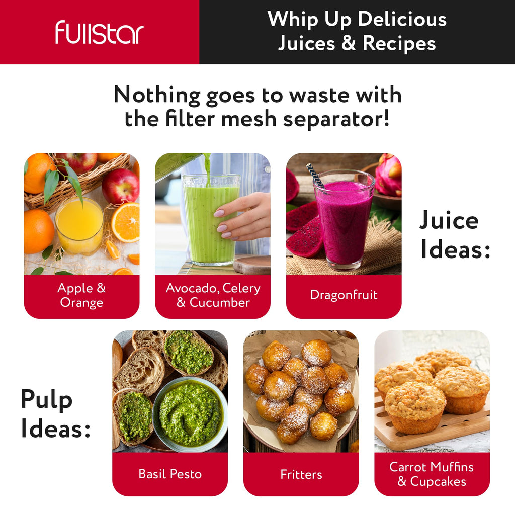 Fullstar Juicer Machines Vegetable and Fruit Juicer - 2-Speed Small Juicer, Juice Extractor Machine, Juice Maker Machine, Juice Maker, Fruit Juicer Machine, BPA Free Compact Juicer (Black)