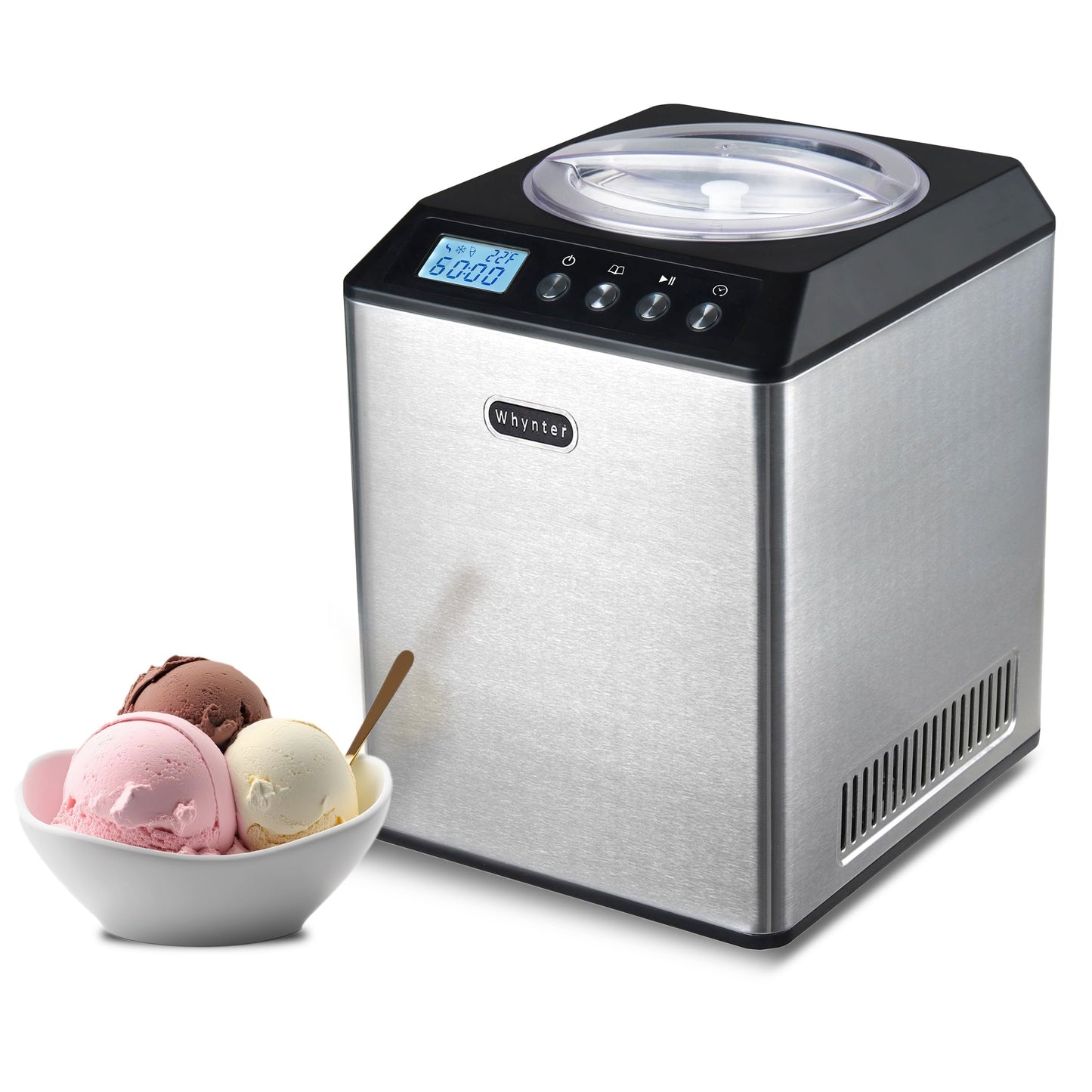 Whynter Ice Cream Maker Machine Automatic 2.1 Qt. Upright with Built-In Compressor, LCD Digital Display & Timer, No Pre-Freezing, ICM-201SB, Stainless Steel