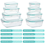 Vtopmart 8 Pack Szklane pojemniki do przechowywania żywności z hermetycznymi pokrywkami, Szklane pojemniki do przygotowywania posiłków, Bento Boxy na lunch, do kuchenki mikrofalowej, piekarnika, zamrażarki i zmywarki, bez BPA