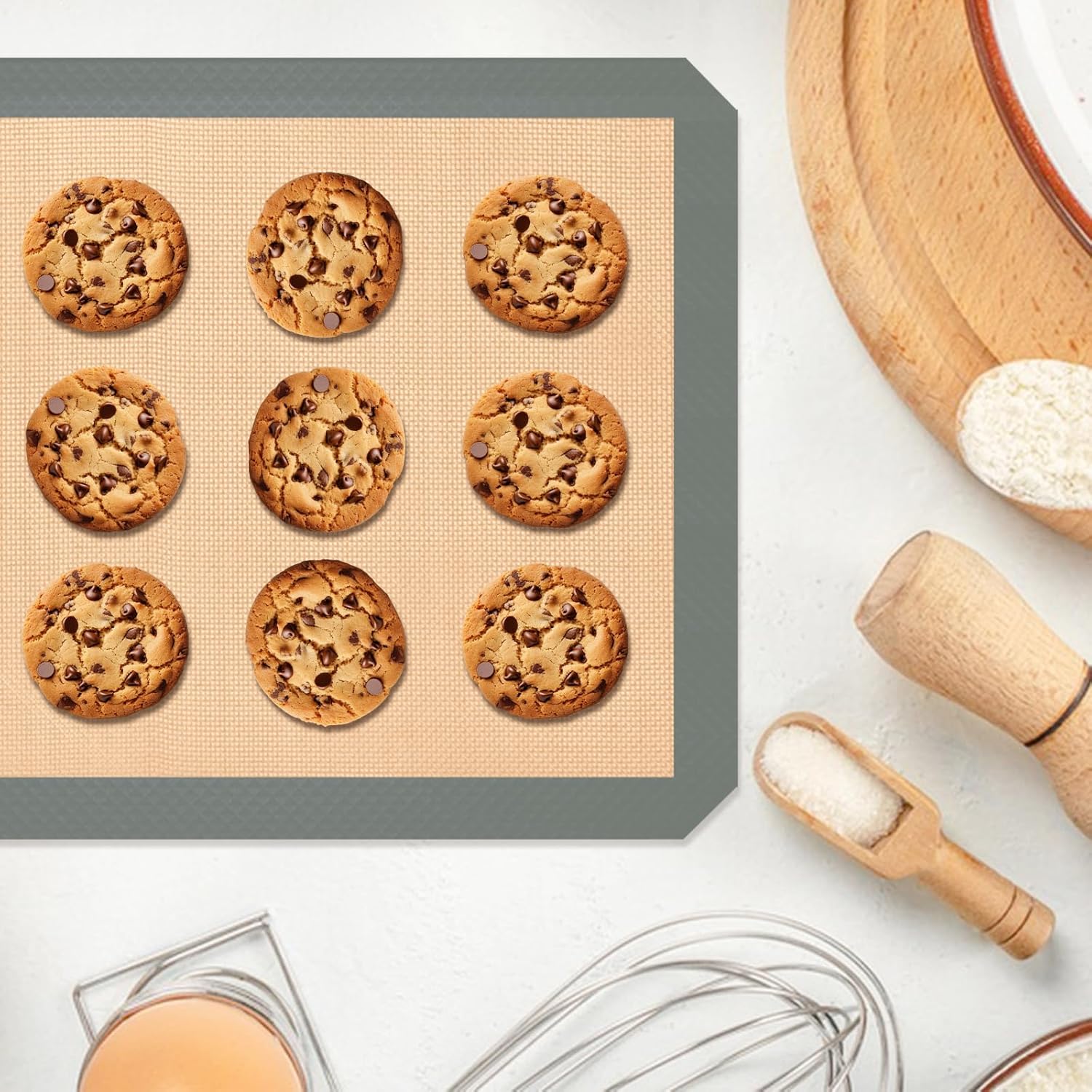 Silicone Baking Mat, Set of 3 Reusable Non-Stick Food Safe Baking Sheets for Cookies, Bread and Pastry, Baking Supplies for Oven