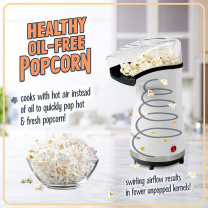 Nostalgia 16 Cup Hot Air Popcorn Maker | Makes Hot, Healthy Popcorn, No Oil Needed | Measuring Cap for Kernels Included | Stainless Steel |White