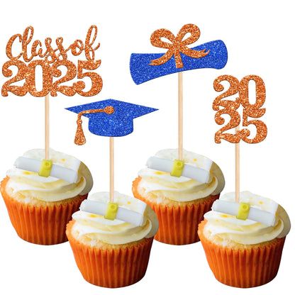 36 PCS 2023 Graduation Theme Cupcake Toppers Glitter Class of 2023 Graduation Cap Diploma Cupcake Picks Party Cake Decorations Supplies Red