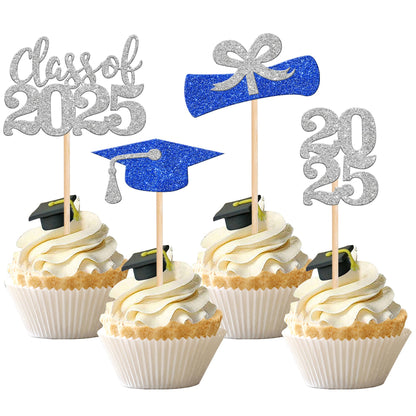 36 PCS 2023 Graduation Theme Cupcake Toppers Glitter Class of 2023 Graduation Cap Diploma Cupcake Picks Party Cake Decorations Supplies Red