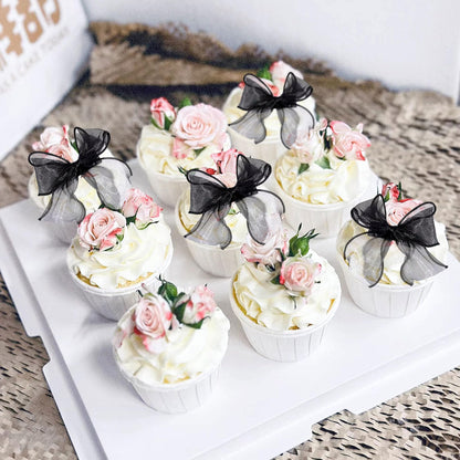 20 Pack Bow Cupcake Toppers Birthday Bowknot Ribbons Coquette Pink Bow High Footed Cup Balloon Wall Party Decorations Bridal Cake Dessert Picks Baby Girl Boy Wedding Party Supplies pink1