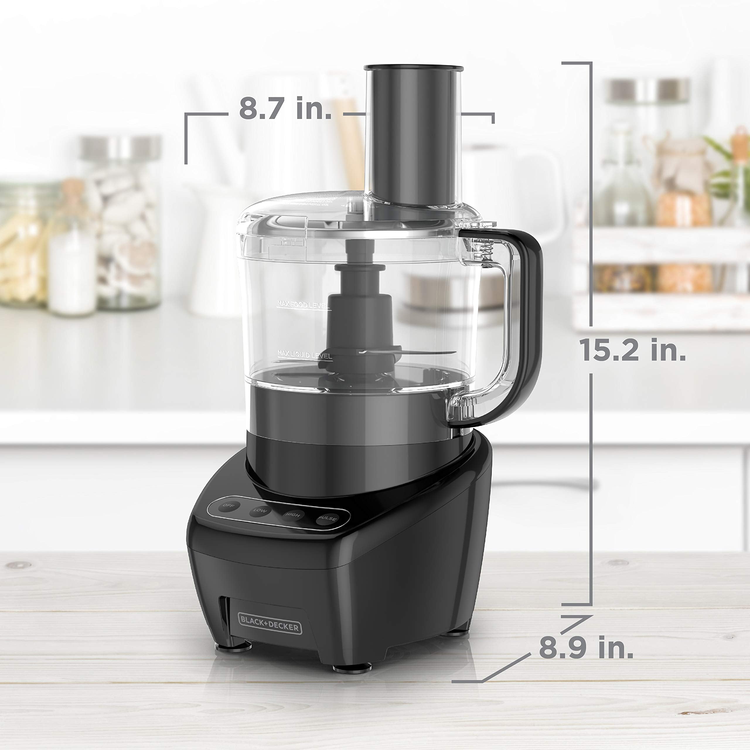 Robot kuchenny i siekacz do warzyw BLACK+DECKER, ostrze ze stali nierdzewnej, pojemność 8 filiżanek, moc 450 W z końcówkami do szatkowania, krojenia, siekania, mielenia i przecierania