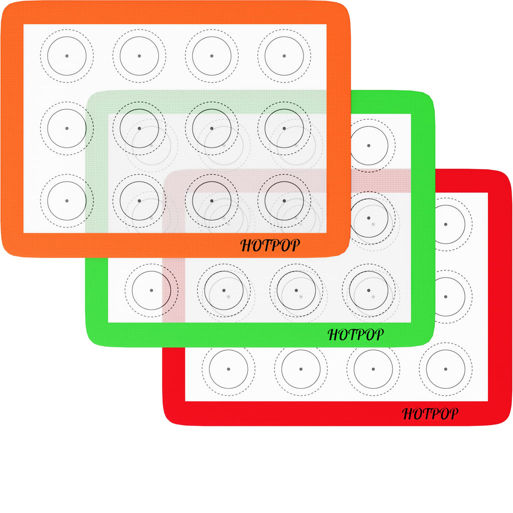 Set of 4 Reusable Macaron Cookie Sheet Baking Mats 0.75mm by HOTPOP (2 Half Sheets and 2 Quarter Sheets), Non Stick Baking Mats for Cookie Sheet