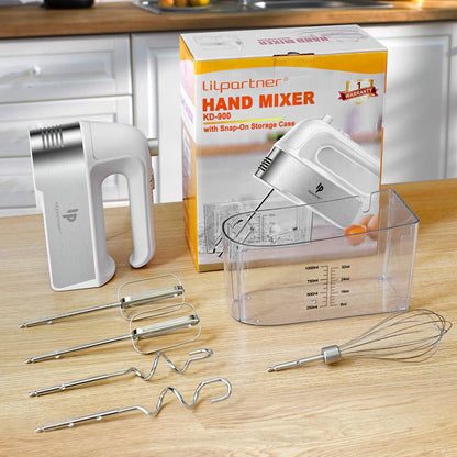 Hand Mixer Electric, 450W Kitchen Mixers with Scale Cup Storage Case, Turbo Boost/Self-Control Speed + 5 Speed + Eject Button + 5 Stainless Steel Accessories, For Easy Whipping Dough,Cream,Cake