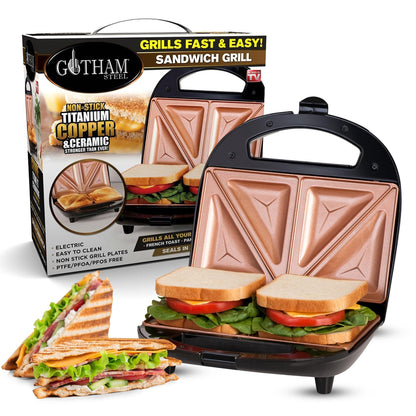 Gotham Steel Nonstick Panini Press Sandwich Maker, 2in1 Breakfast Sandwich Maker Grill / Sandwich Press Grill with Indicator Light, Grilled Cheese Maker Makes 2 Sandwiches with Easy Cut Edges