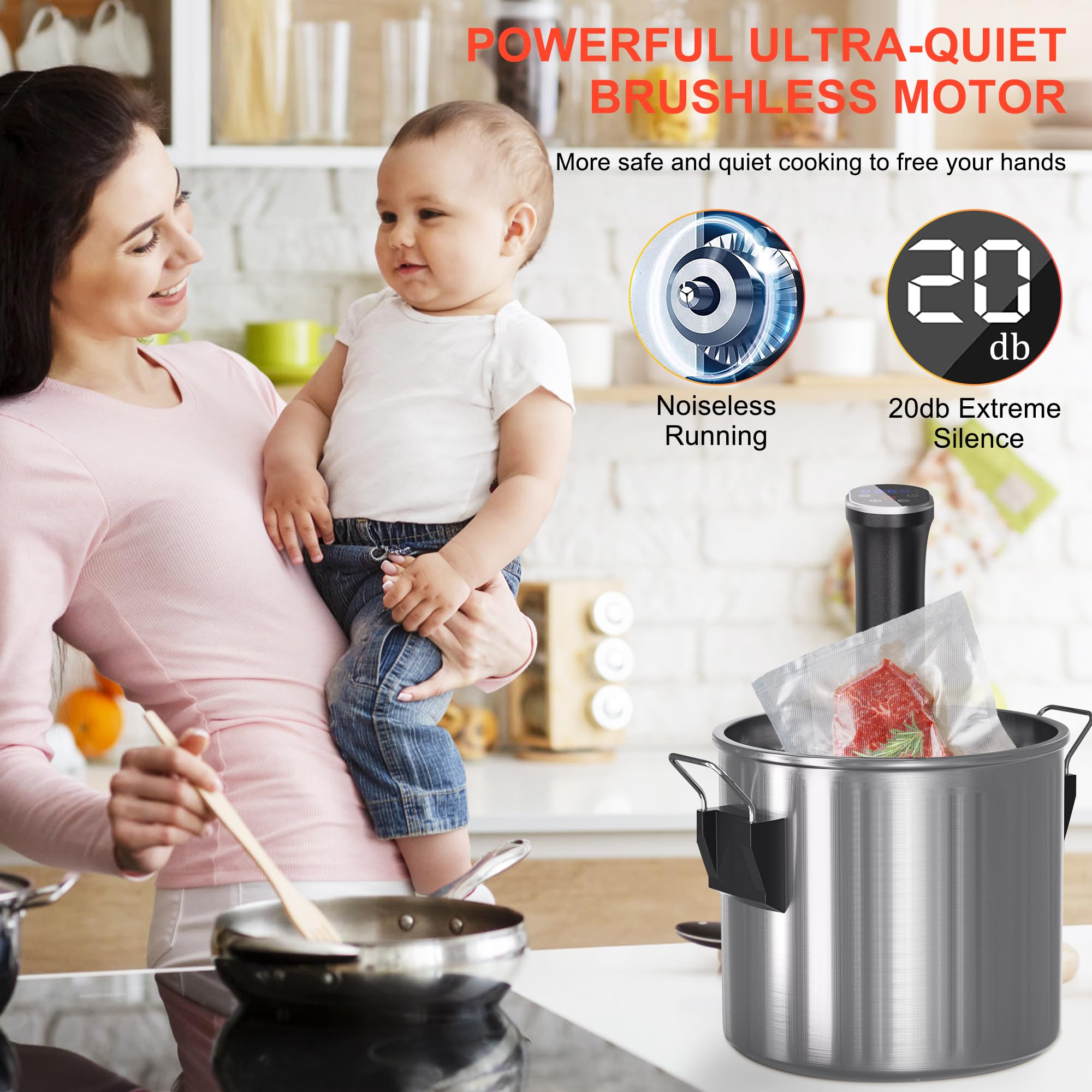 Urządzenie Sous Vide, Urządzenie do gotowania Sous Vide 1100 W, Precyzyjne urządzenie Sous Vide, Ultracichy, szybko nagrzewający się, zanurzeniowy, cyrkulacyjny garnek z kontrolą dotykową, dokładna temperatura, kontrola czasu, wodoodporność IPX7