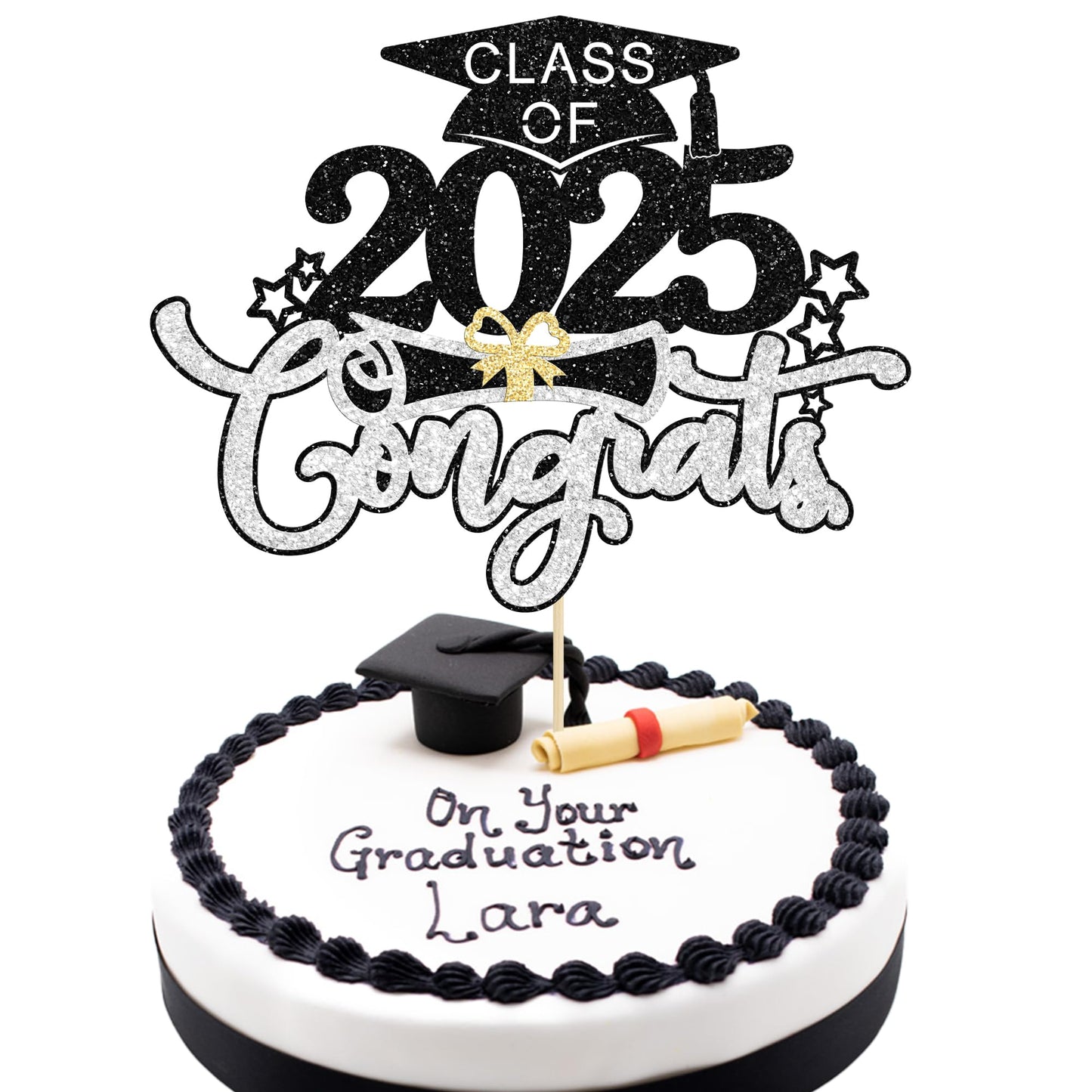 1Pc Congrats Grad 2025 Cake Topper Red Glitter Diploma Graduation Cap Cake Pick Congrats Class of 2025 Cake Decorations for 2025 Graduation Theme High School Boys Girls Graduate Party Supplies