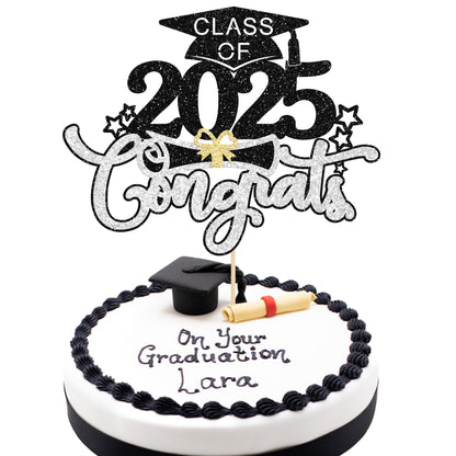 1Pc Congrats Grad 2025 Cake Topper Red Glitter Diploma Graduation Cap Cake Pick Congrats Class of 2025 Cake Decorations for 2025 Graduation Theme High School Boys Girls Graduate Party Supplies