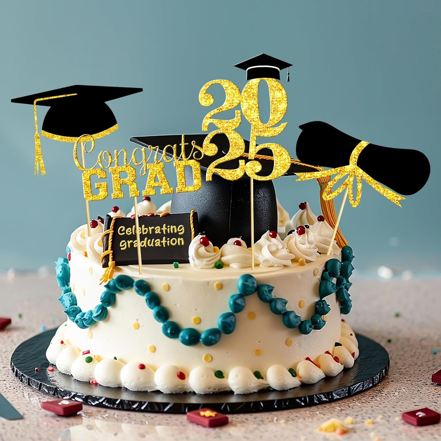 OHOME Graduation Decorations 2025-36 PCS Cupcake Toppers - 2025 Graduation Party Decorations - Mini Cake Decorations for Class of 2025,Diploma, 2025, Grad Cap Set