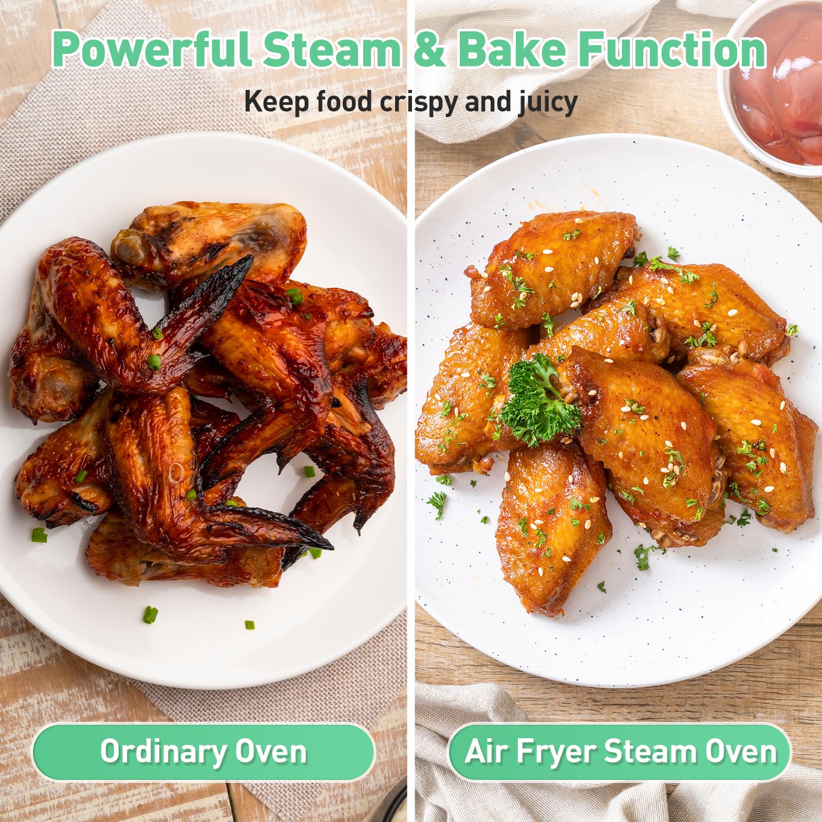 Piekarnik parowy Secura Multifunction Air Fryer, 13 Quart Compact Oven z funkcją pieczenia konwekcyjnego, Airfryer, Rapid Steam, Ferment, Dehydrator Combo, odżywczy i pyszny parowar do gotowania (Mięta zielona)