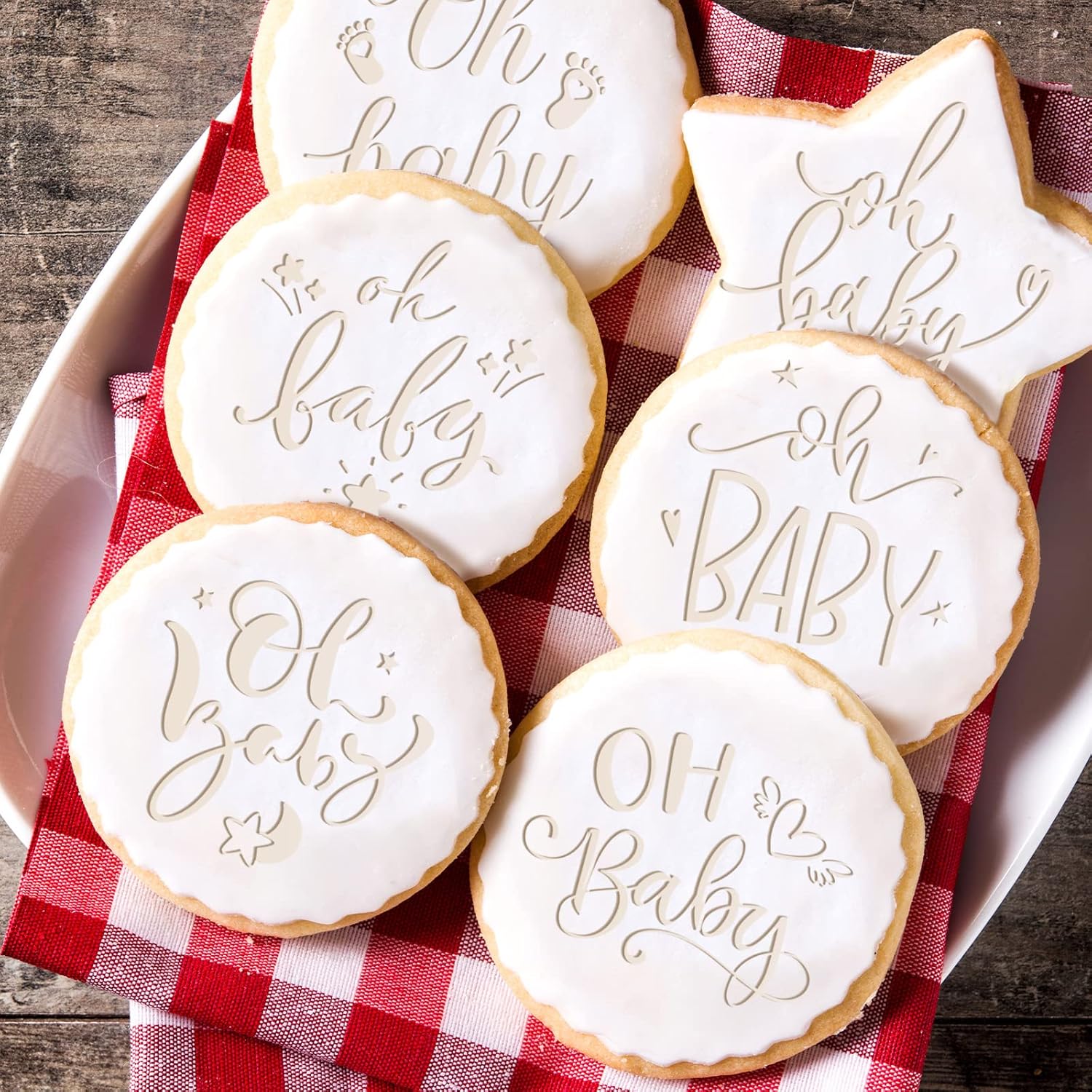 6 Pcs Baby Shower Fondant Embosser Cookie Stamps 3D Design Baby Shower Cookie Cutters Stamp for Party Decorating Fondant Icing Cupcake Cake(Baby)