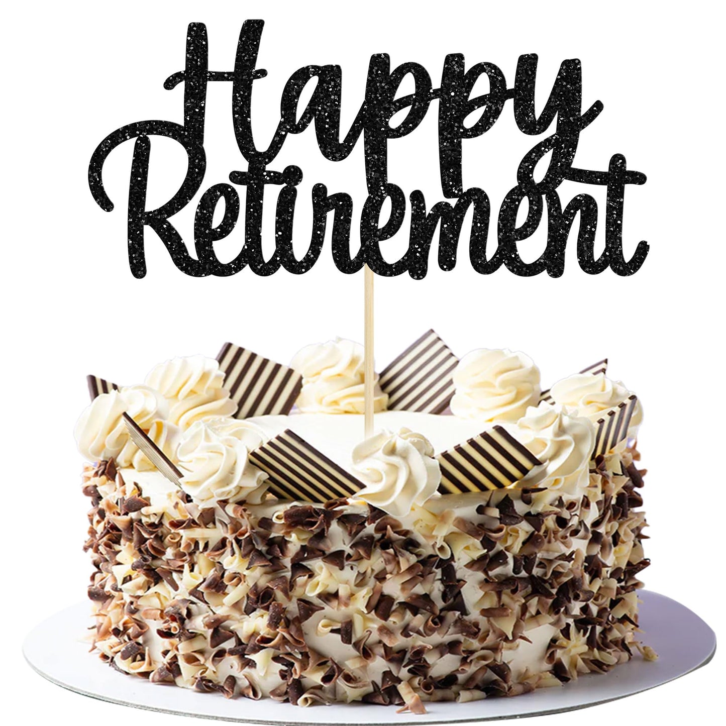 Gyufise Gold Glitter Happy Retirement Cake Topper Retirement Cake Decoration Picks for Retired Party Cake Decoration Party Supplies 1 Pack