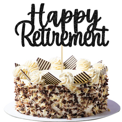 Gyufise Gold Glitter Happy Retirement Cake Topper Retirement Cake Decoration Picks for Retired Party Cake Decoration Party Supplies 1 Pack