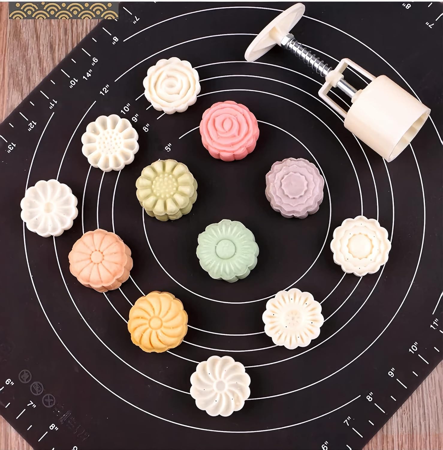 Mid-Autumn Festival DIY Hand-Pressure Moon Cake Mould，50g Moon Cake Mold Set(1 Mold 6 Stamps)