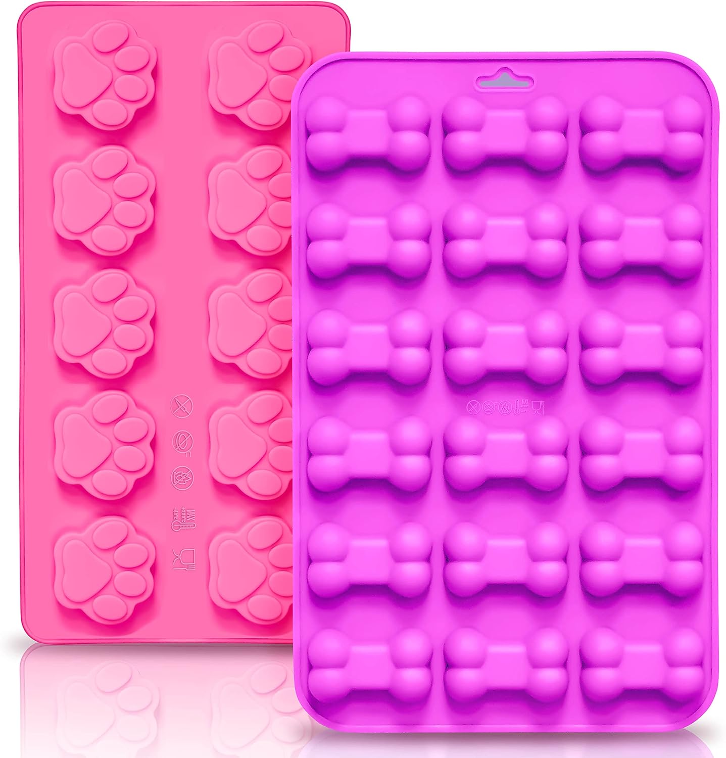 Anaeat Reusable Silicone Molds with Puppy Dog Paw and Bone Shaped, Flexible & Non-Stick Ice Cube Tray, Candy and Chocolate Making Mold for Homemade Baking Dog Treats, Jelly, Biscuit & Cupcake (2 Pack)