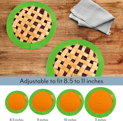 Cornucopia Brands Silicone Pie Crust Shields (2-Pack), Adjustable Pie Protectors, Green