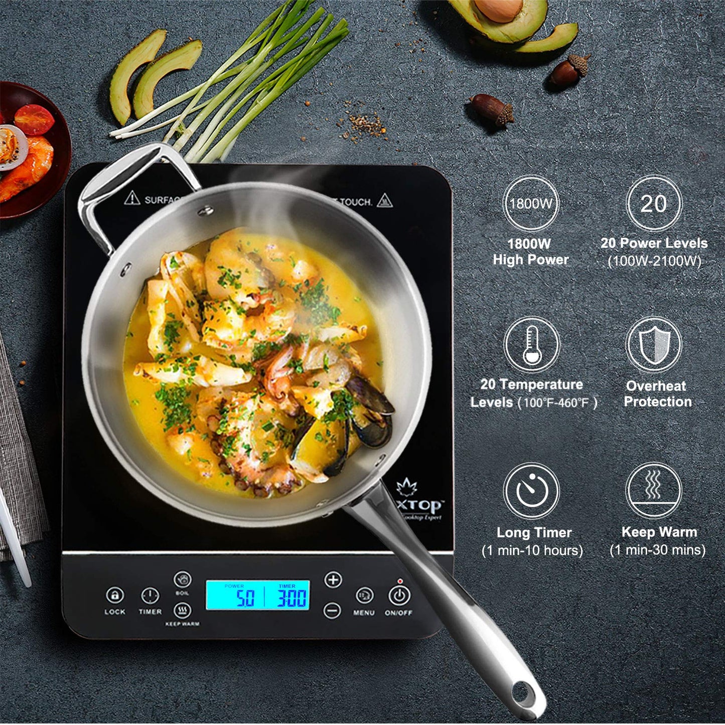 Duxtop Portable Induction Cooktop Burner, Induction Hot Plate with LCD Sensor Touch 1800 Watts, Silver 9600LS/BT-200DZ