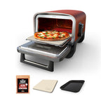 Ninja Woodfire Outdoor Pizza Oven, 8 w 1 przenośny elektryczny piec do pieczenia, nagrzewa się do 700°F, 5 ustawień pizzy Artisan, zintegrowana wędzarnia BBQ, zawiera aromatyzowane peletki drzewne, terakota czerwona