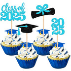 36 PCS 2023 Graduation Theme Cupcake Toppers Glitter Class of 2023 Graduation Cap Diploma Cupcake Picks Party Cake Decorations Supplies Red