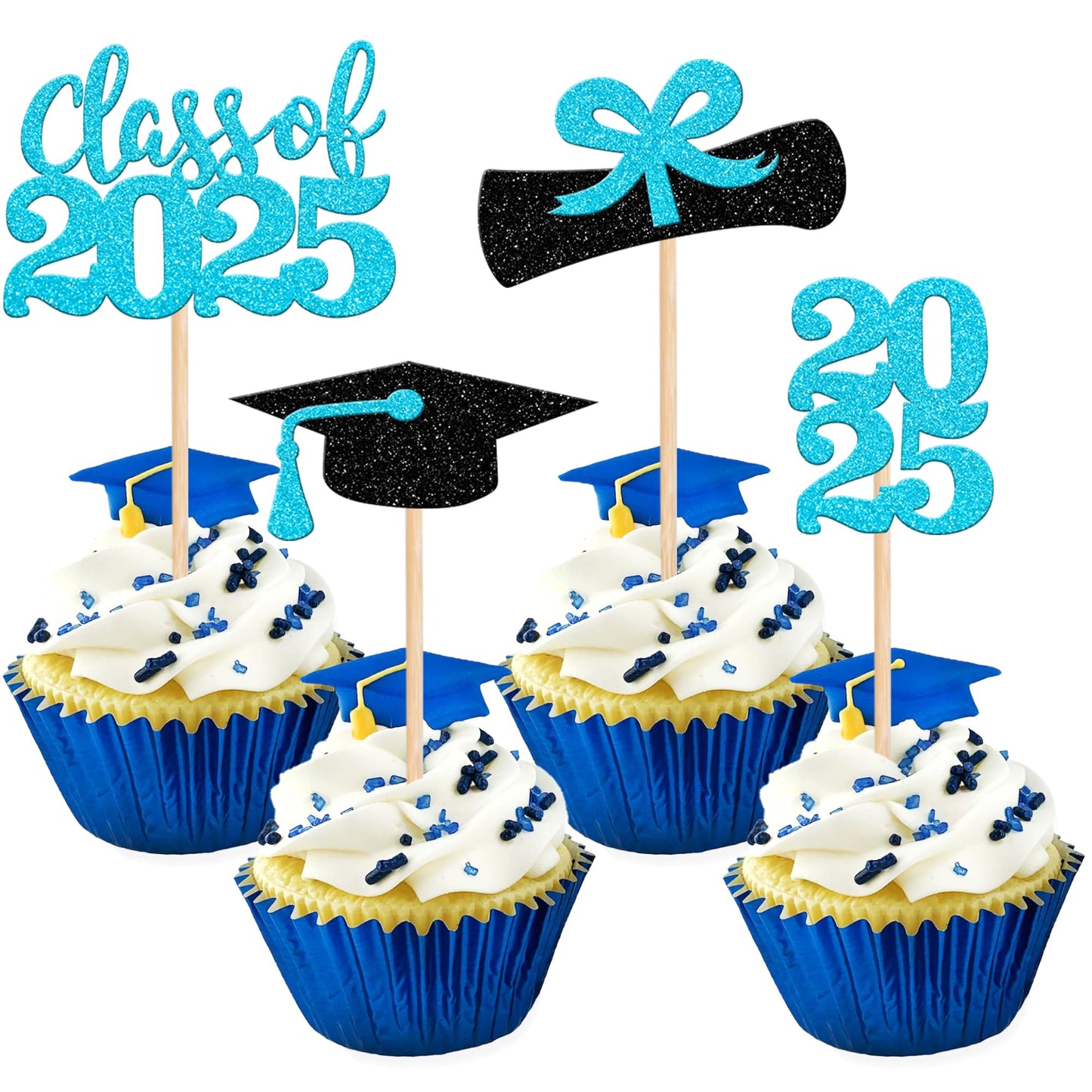 36 PCS 2023 Graduation Theme Cupcake Toppers Glitter Class of 2023 Graduation Cap Diploma Cupcake Picks Party Cake Decorations Supplies Red