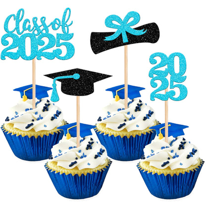 36 PCS 2023 Graduation Theme Cupcake Toppers Glitter Class of 2023 Graduation Cap Diploma Cupcake Picks Party Cake Decorations Supplies Red